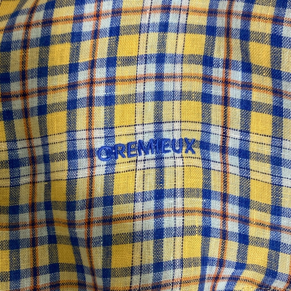 Daniel Cremieux‎ Yellow Blue Plaid 100% Linen Short Sleeve Men’s Shirt Size Med - Picture 5 of 7